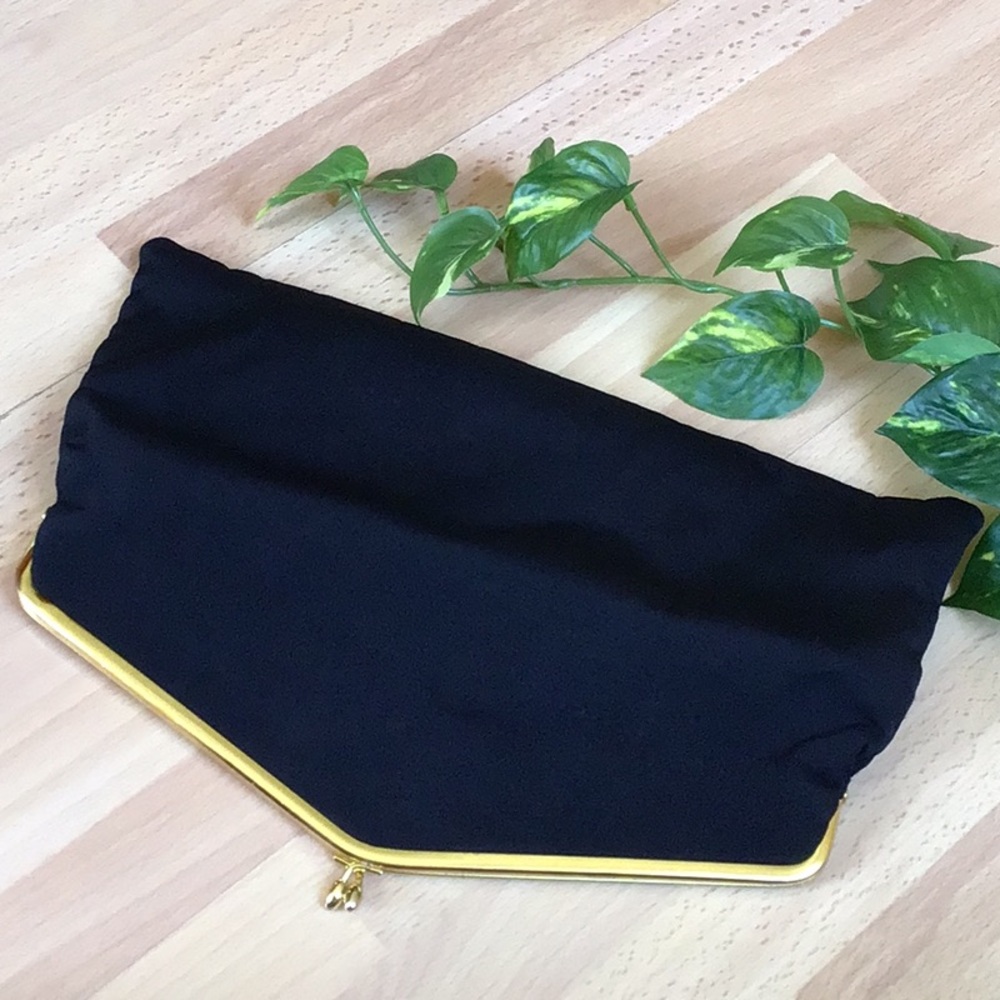 Vintage Like NEW Black Foldover Clutch with Gold Accent - Picture 8 of 10